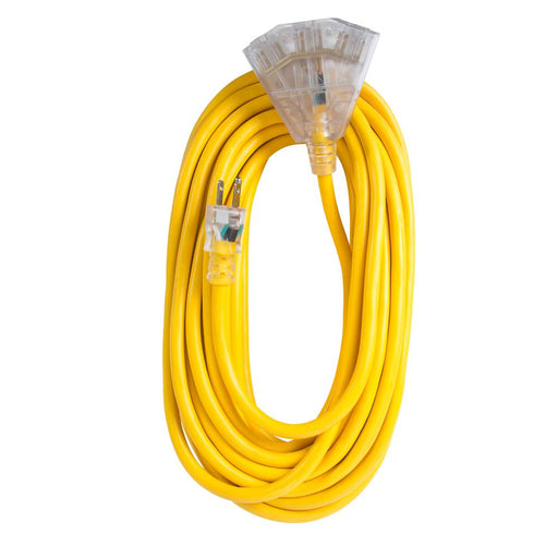 Bergen Extension Cord 100 Foot SJTW Yellow 12/3 Lighted End Triple Tap (OC1001233T)