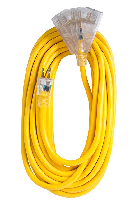 Bergen Extension Cord 50 Foot SJTW Yellow 12/3 Lighted End Triple Tap (OC501233T)