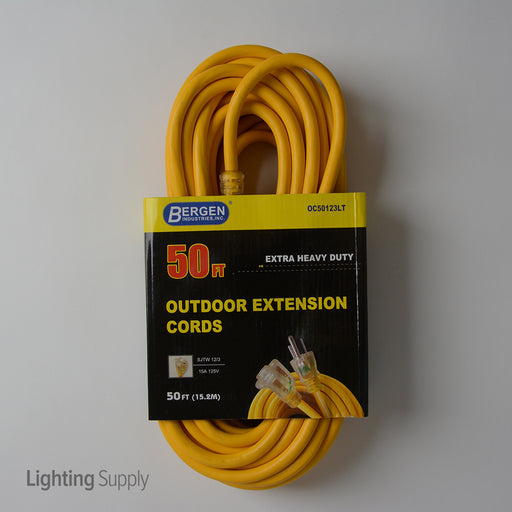 Bergen Extension Cord 50 Foot SJTW Yellow 12/3 Lighted End (OC50123LT)