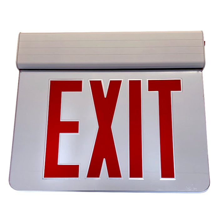 Best Lighting Products Edgelit Aluminum Exit Sign Single Face Red Letters Mirror Panel White Housing Battery Backup No Self-Diagnostics Dual 120/277V (NYELXTEU1RMWEM)