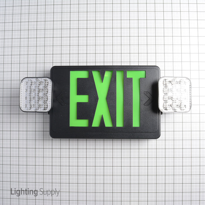 Best Lighting LED Double Faced Black Exit Emergency Combination Fixture With Green Lettering Remote Capable LED Lamp Heads With 9.6V Battery (LEDCXTEU2GB-RC)