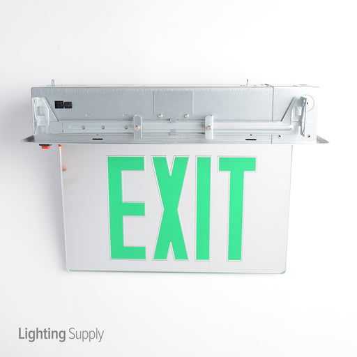 Best Lighting Products LED Double Faced Mirror Recessed Edge Lit Exit Sign With Green Letters Battery Backup (RELZXTE2GMAEM)