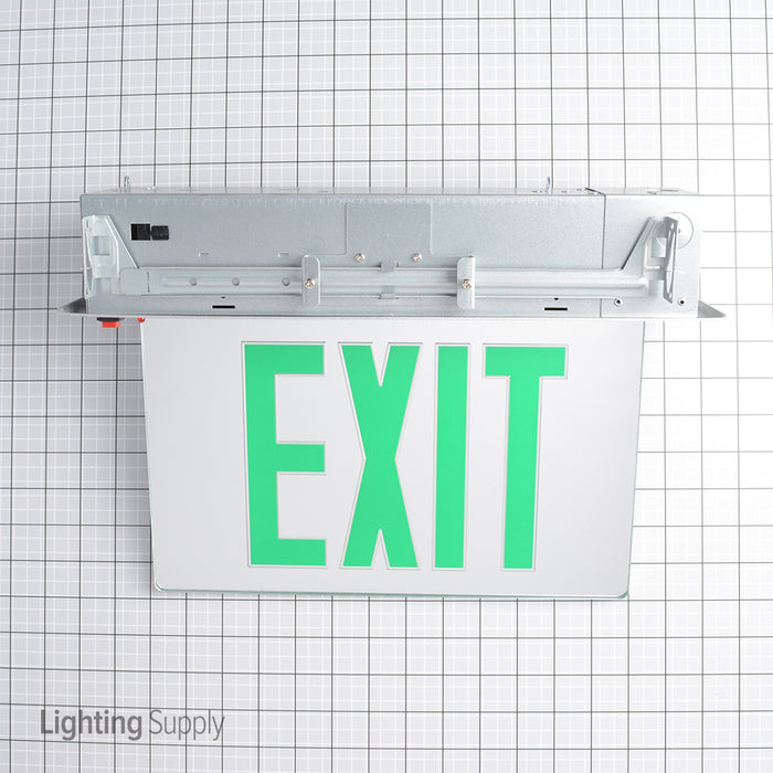 Best Lighting Products LED Double Faced Mirror Recessed Edge Lit Exit Sign With Green Letters Battery Backup (RELZXTE2GMAEM)