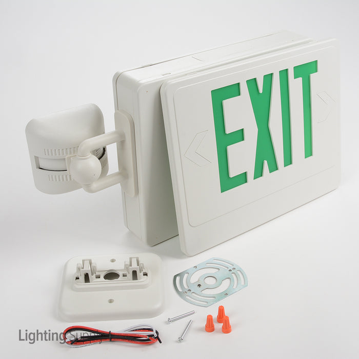 Best Lighting Products LED Double Faced White Exit/Emergency Combination With Green Letters Incandescent Lamp Heads And Battery Backup (CXTEU2GW)