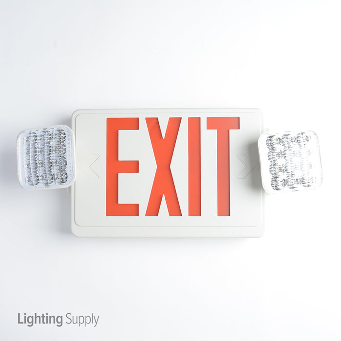 Best Lighting LED Exit/Emergency Combination Fixture White With Red Lettering Remote Head Capable Self-Diagnostic Testing Unit 120/277V (LEDCXTEU-2-R-W-RC-SDT)