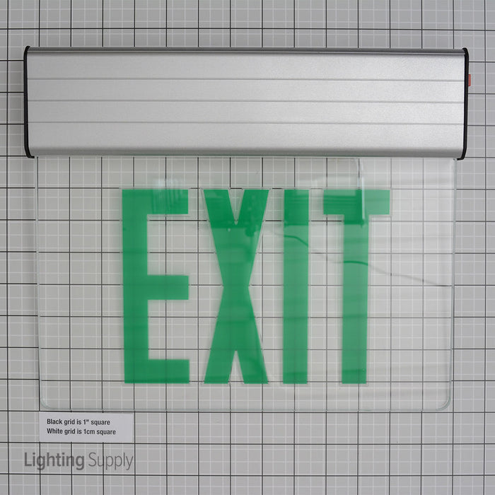 Best Lighting Products LED Single Faced Clear Edge Lit Exit Sign With Green Letters Battery Backup (ELXTEU1GCAEM)