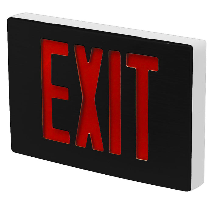 Best Lighting Products Die-Cast Aluminum Exit Sign Universal Single/ Double Face Red Letters White Housing Black Face (Requires Emergency Battery Backup) Dual Circuit 277V (KXTEU3RWBSDT2C-277)