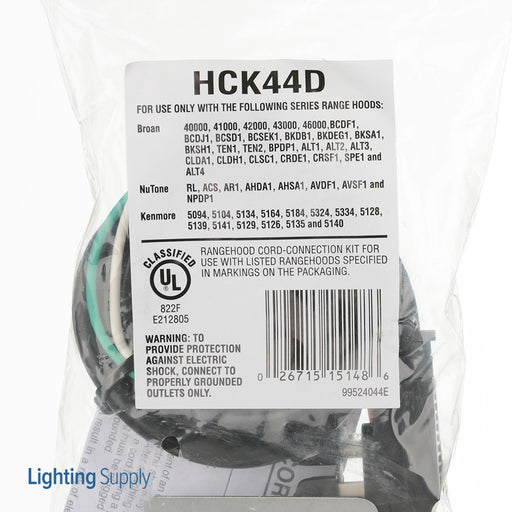 Broan-NuTone Power Cord Kit Individual Packaged In A Polybag (HCK44D)