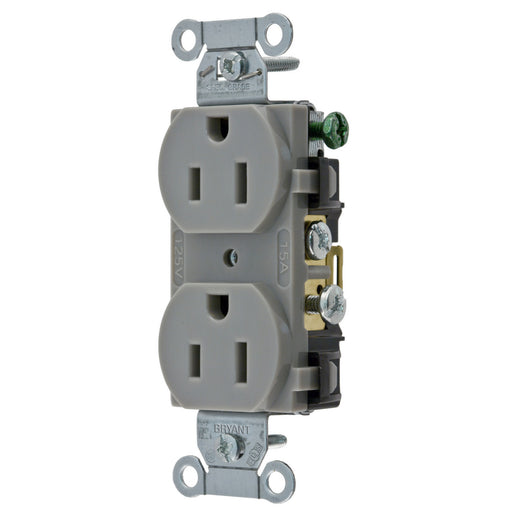 Bryant Duplex Receptacle Commercial Grade Side 15A 125V 5-15R Gray (CRS15GRY)