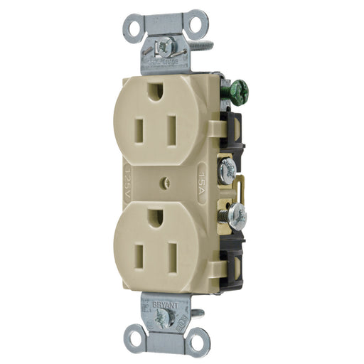 Bryant Duplex Receptacle Commercial Grade Side 15A 125V 5-15R Ivory (CRS15I)