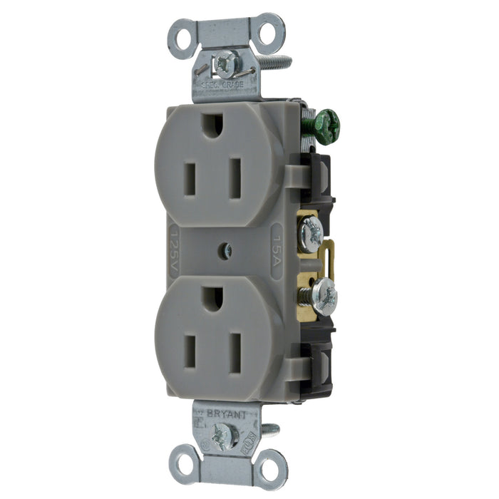 Bryant Duplex Receptacle Commercial Grade 15A 125V 5-15R Gray (CBRS15GRY)