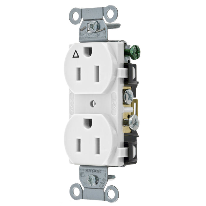Bryant Duplex Receptacle Industrial Grade/Commercial Grade 15A 125V White (CR15IGW)