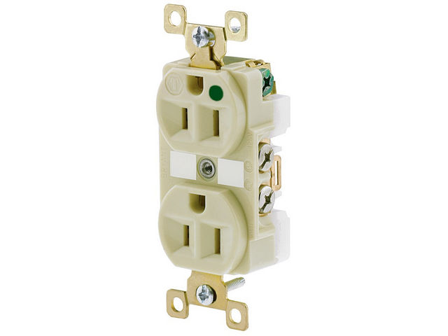 Bryant Duplex Receptacle Hospital Grade 15A 125V 5-15R Illuminated IV (BRY8200IL)