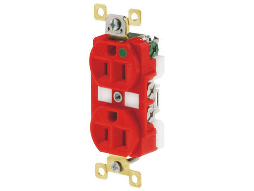 Bryant Duplex Receptacle Hospital Grade 15A 125V 5-15R Illuminated Red (BRY8200REDL)