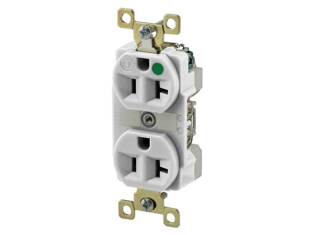 Bryant Duplex Receptacle Hospital Grade 20A 125V 5-20R Illuminated White (BRY8300WL)