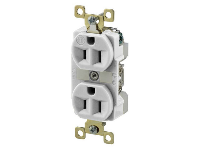 Bryant Duplex Receptacle Industrial Grade 15A 125V 5-15R White (BRY5262W)