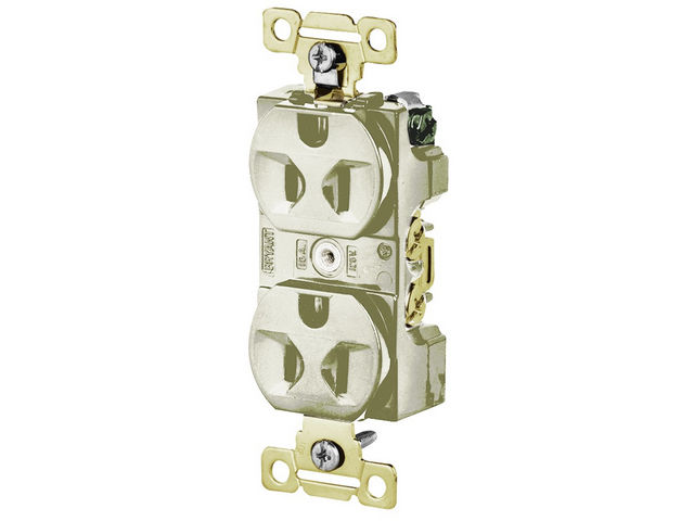 Bryant Duplex Receptacle Industrial Grade 15A 125V 5-15R Ivory (5242I)