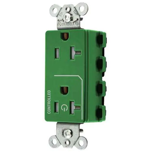Bryant Hubbell Wiring Device-Kellems 1/2 SNAPConnect Controlled 20A 125V Tamper-Resistant Decorator Receptacle Green (SNAP2162C1GNTRA)