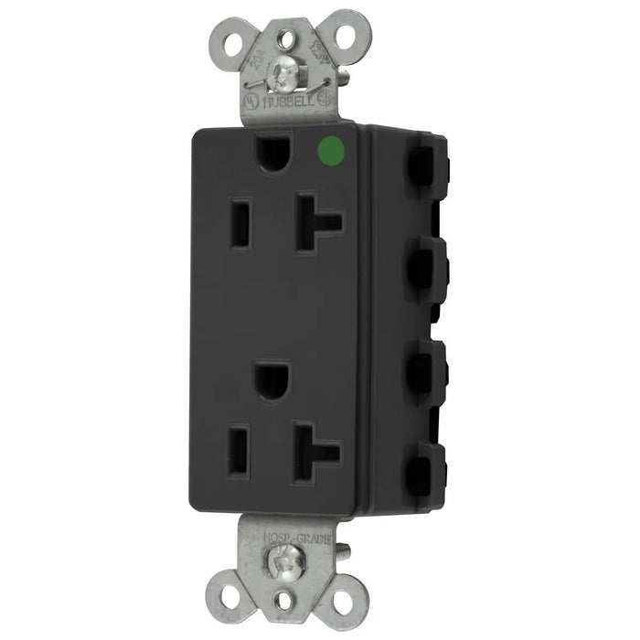 Bryant Hubbell Wiring Device-Kellems SNAPConnect 20A/125V Hospital Grade Decorator Receptacle Black (SNAP2182BKA)