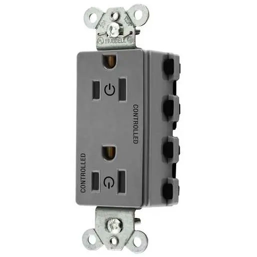 Bryant Hubbell Wiring Device-Kellems SNAPConnect Decorator Receptacle Controlled 15A 125V Gray (SNAP2152C2GY)