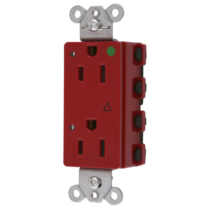 Bryant Hubbell Wiring Device-Kellems SNAPConnect Decorator Receptacle Hospital Grade 15A/125V Isolated Ground LED Red (SNAP2172RIGL)