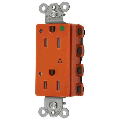 Bryant Hubbell Wiring Device-Kellems SNAPConnect Decorator Receptacle Hospital Grade 15A/125V Isolated Ground LED Tamper-Resistant Orange (SNAP2172IGLTRA)