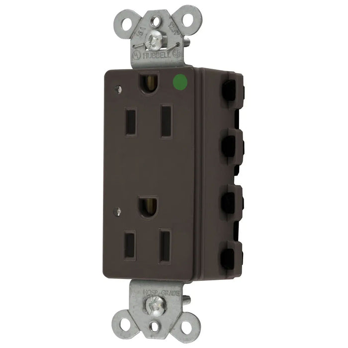 Bryant Hubbell Wiring Device-Kellems SNAPConnect Decorator Receptacle Hospital Grade 15A/125V LED Brown (SNAP2172L)