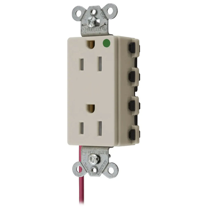 Bryant Hubbell Wiring Device-Kellems SNAPConnect Decorator Receptacle Hospital Grade 15A/125V Split Circuit Tamper-Resistant Light Almond (SNAP2172LASCTRA)