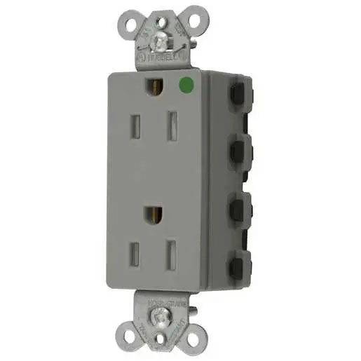 Bryant Hubbell Wiring Device-Kellems SNAPConnect Decorator Receptacle Hospital Grade 15A/125V Tamper-Resistant Gray (SNAP2172GYTRA)