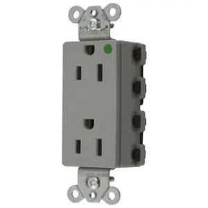 Bryant Hubbell Wiring Device-Kellems SNAPConnect Decorator Receptacle Hospital Grade 15A/125V USA Gray (SNAP2172GYNA)