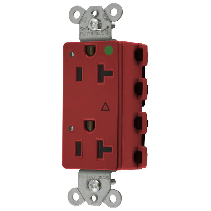 Bryant Hubbell Wiring Device-Kellems SNAPConnect Decorator Receptacle Hospital Grade 20A/125V Isolated Ground LED Red (SNAP2182RIGL)