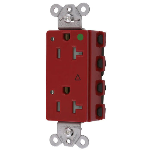 Bryant Hubbell Wiring Device-Kellems SNAPConnect Decorator Receptacle Hospital Grade 20A/125V Isolated Ground LED Tamper-Resistant Red (SNAP2182RIGLTRA)