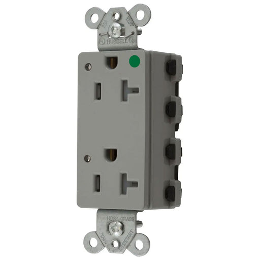 Bryant Hubbell Wiring Device-Kellems SNAPConnect Decorator Receptacle Hospital Grade 20A/125V LED Tamper-Resistant Gray (SNAP2182GYLTRA)