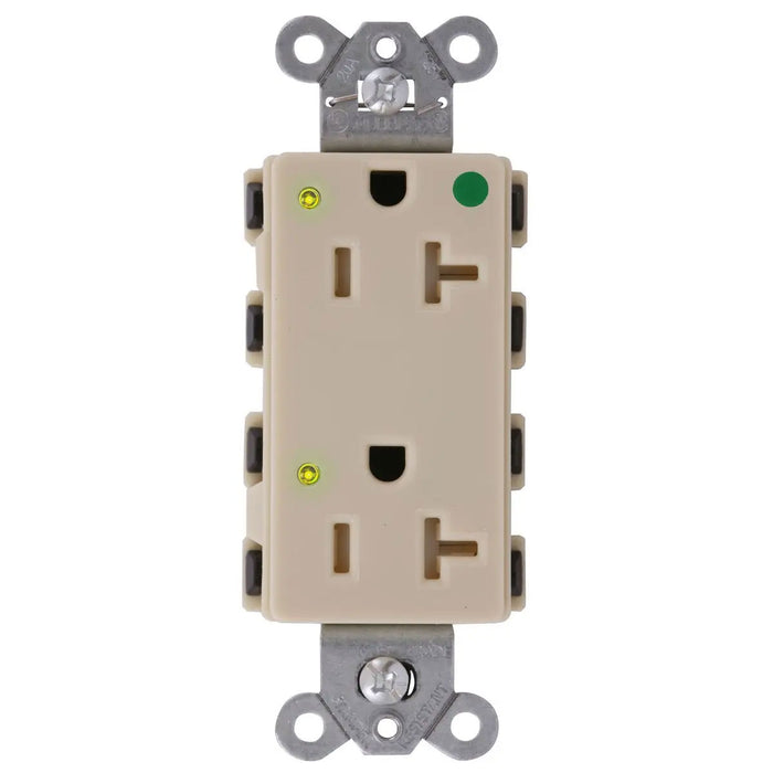 Bryant Hubbell Wiring Device-Kellems SNAPConnect Decorator Receptacle Hospital Grade 20A/125V LED Tamper-Resistant Ivory (SNAP2182ILTRA)
