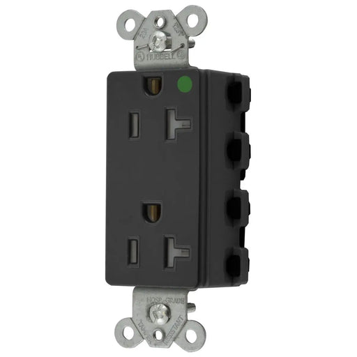 Bryant Hubbell Wiring Device-Kellems SNAPConnect Decorator Receptacle Hospital Grade 20A/125V Tamper-Resistant Black (SNAP2182BKTRA)