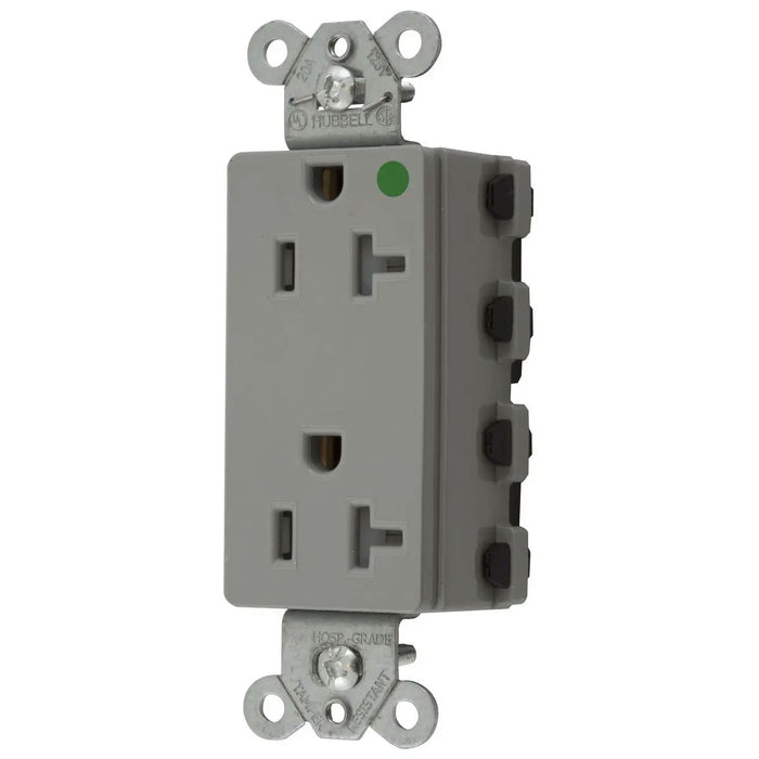 Bryant Hubbell Wiring Device-Kellems SNAPConnect Decorator Receptacle Hospital Grade 20A/125V Tamper-Resistant Gray (SNAP2182GYTRA)