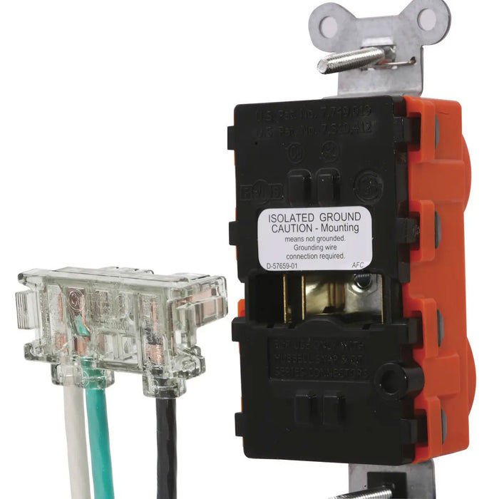 Bryant Hubbell Wiring Device-Kellems SNAPConnect Duplex Receptacle 15A/125V Ig LED Orange (SNAP5262IGL)