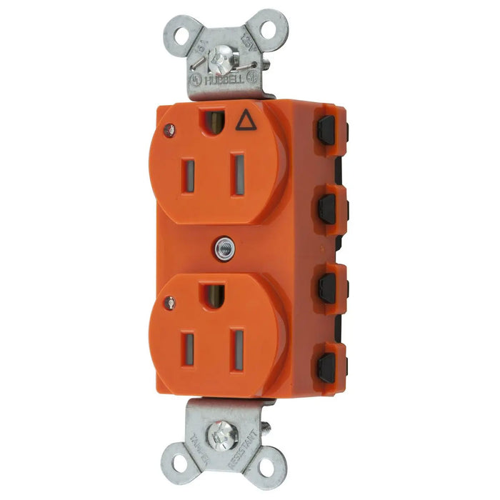 Bryant Hubbell Wiring Device-Kellems SNAPConnect Duplex Receptacle 15A/125V Ig LED Tamper-Resistant Orange ST2 (SNAP5262IGLTRA)