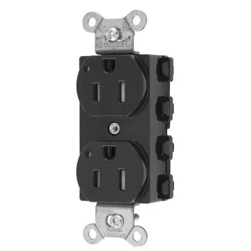 Bryant Hubbell Wiring Device-Kellems SNAPConnect Duplex Receptacle 15A/125V LED Tamper-Resistant Black ST2 (SNAP5262BKLTRA)