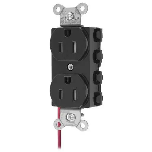 Bryant Hubbell Wiring Device-Kellems SNAPConnect Duplex Receptacle 15A/125V Split Circuit Tamper-Resistant Black (SNAP5262BKSCTRA)