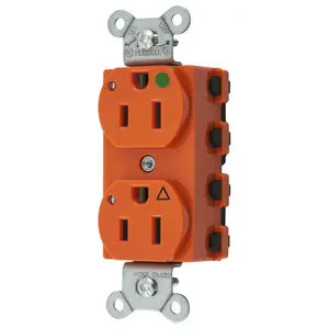 Bryant Hubbell Wiring Device-Kellems SNAPConnect Duplex Receptacle Hospital Grade 15A/125V Isolated Ground LED Orange (SNAP8200IGL)