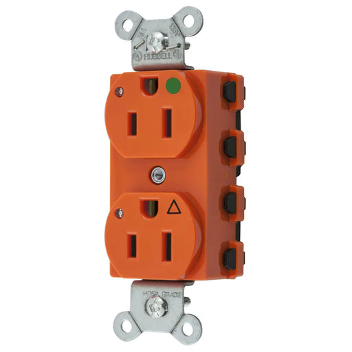 Bryant Hubbell Wiring Device-Kellems SNAPConnect Duplex Receptacle Hospital Grade 15A/125V Isolated Ground LED Tamper-Resistant Orange (SNAP8200IGLTRA)