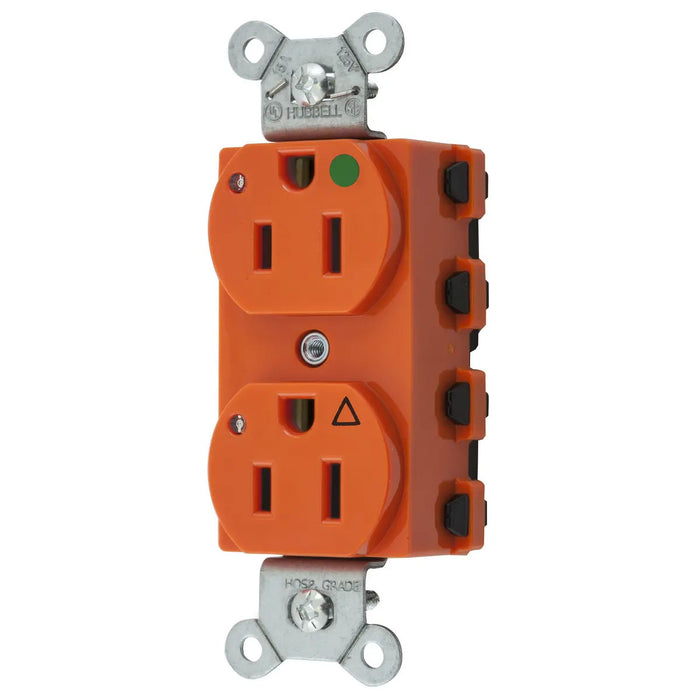 Bryant Hubbell Wiring Device-Kellems SNAPConnect Duplex Receptacle Hospital Grade 15A/125V Isolated Ground LED Tamper-Resistant Orange (SNAP8200IGLTRA)