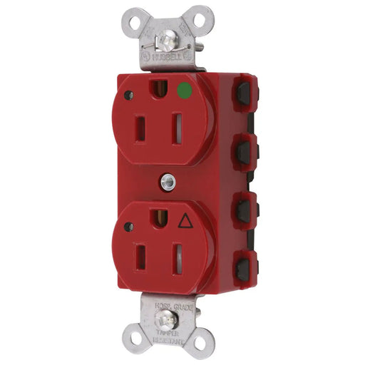 Bryant Hubbell Wiring Device-Kellems SNAPConnect Duplex Receptacle Hospital Grade 15A/125V Isolated Ground LED Tamper-Resistant Red (SNAP8200RIGLTRA)