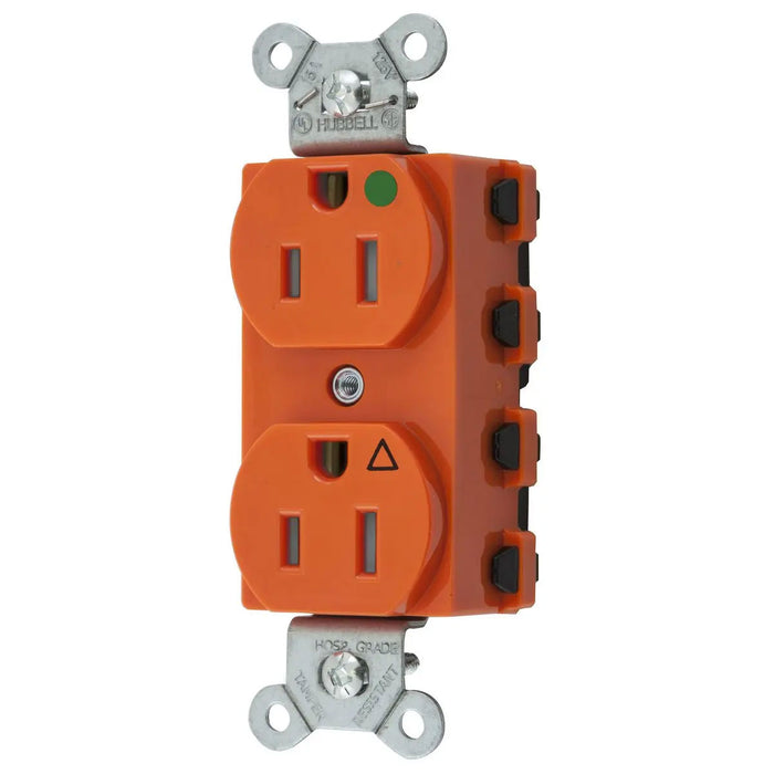 Bryant Hubbell Wiring Device-Kellems SNAPConnect Duplex Receptacle Hospital Grade 15A/125V Isolated Ground Tamper-Resistant Orange (SNAP8200IGTRA)