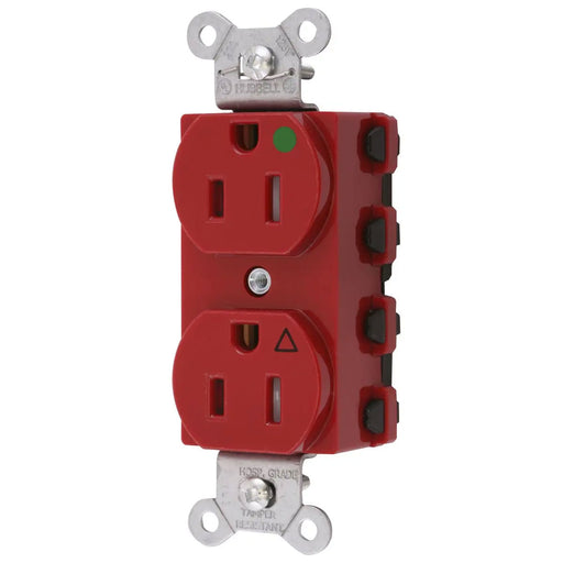 Bryant Hubbell Wiring Device-Kellems SNAPConnect Duplex Receptacle Hospital Grade 15A/125V Isolated Ground Tamper-Resistant Red (SNAP8200RIGTRA)