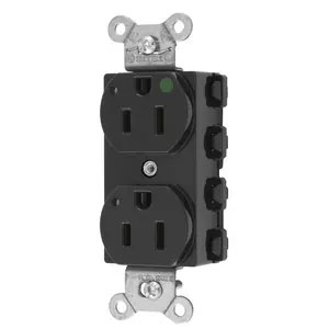 Bryant Hubbell Wiring Device-Kellems SNAPConnect Duplex Receptacle Hospital Grade 15A/125V LED Black (SNAP8200BKL)