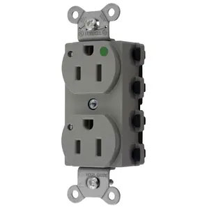 Bryant Hubbell Wiring Device-Kellems SNAPConnect Duplex Receptacle Hospital Grade 15A/125V LED Gray (SNAP8200GYL)