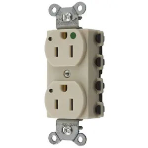 Bryant Hubbell Wiring Device-Kellems SNAPConnect Duplex Receptacle Hospital Grade 15A/125V LED Ivory (SNAP8200IL)