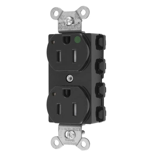 Bryant Hubbell Wiring Device-Kellems SNAPConnect Duplex Receptacle Hospital Grade 15A/125V LED Tamper-Resistant Black (SNAP8200BKLTRA)